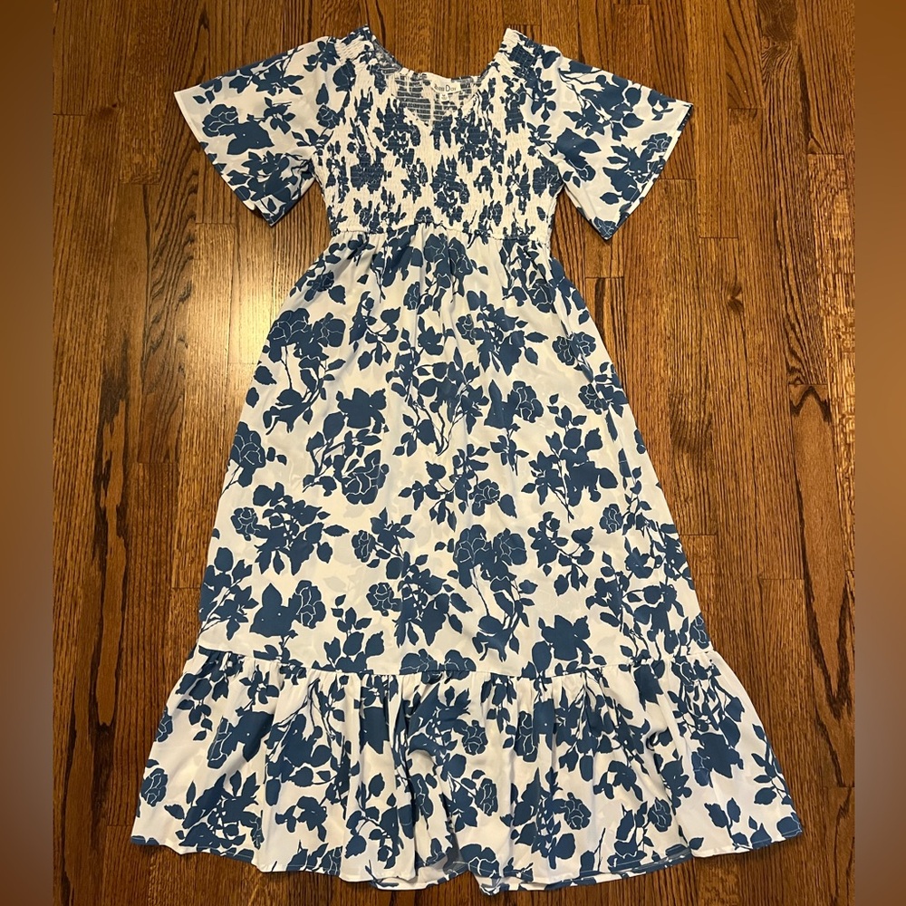 Floral Blue and White Women's Maternity Dress